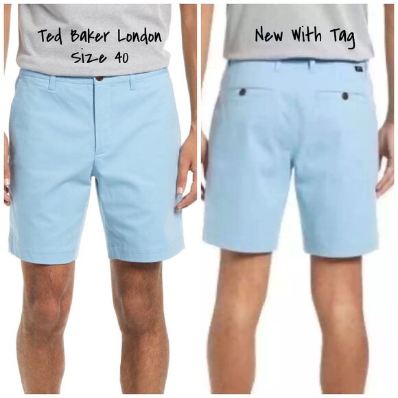 Ted Baker London Fordo Men's Blue Cotton Twill Shorts, Size 40 - New With Tag - Picture 1 of 4